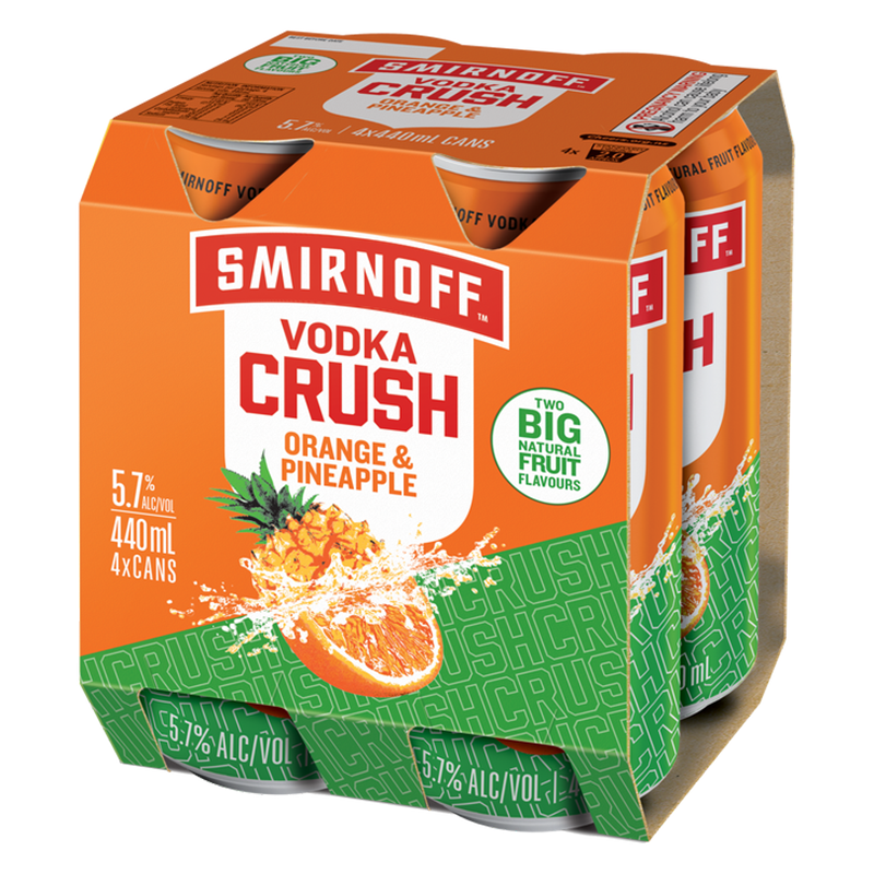 Smirnoff Vodka Crush Orange & Pineapple 440ml cans 4pk 5.7%