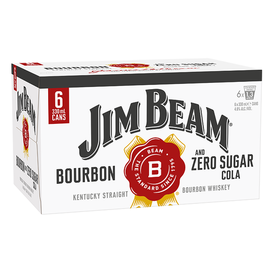 Jim Beam and Zero Sugar Cola 4.8% 330ml 6pk cans