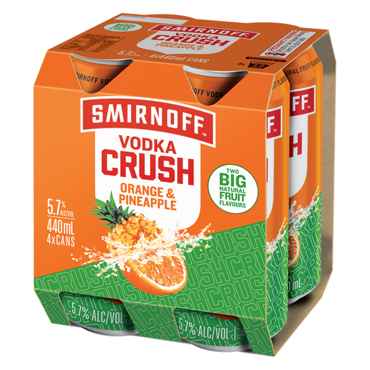 Smirnoff Vodka Crush Orange & Pineapple 440ml cans 4pk 5.7%